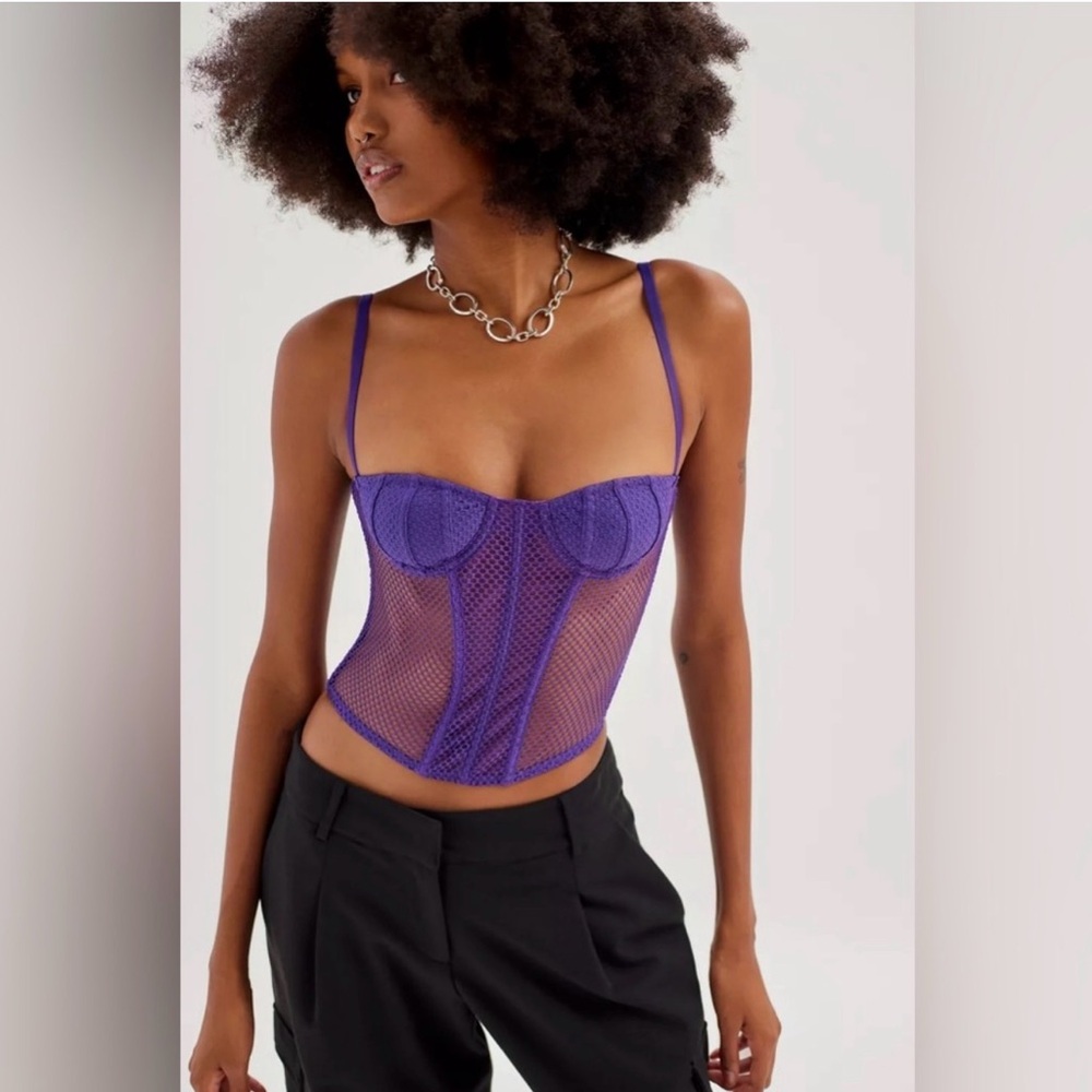 Urban Outfitters out from under modern love overdrive fishnet corset size medium